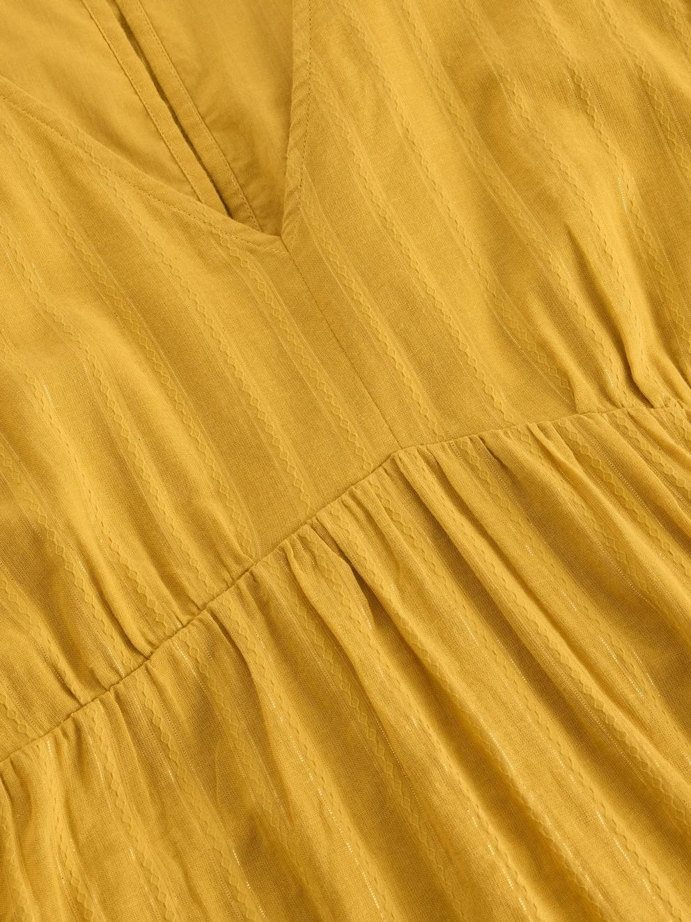 Lucy Metallic Midi Dress in MID YELLOW - FLAT DETAIL