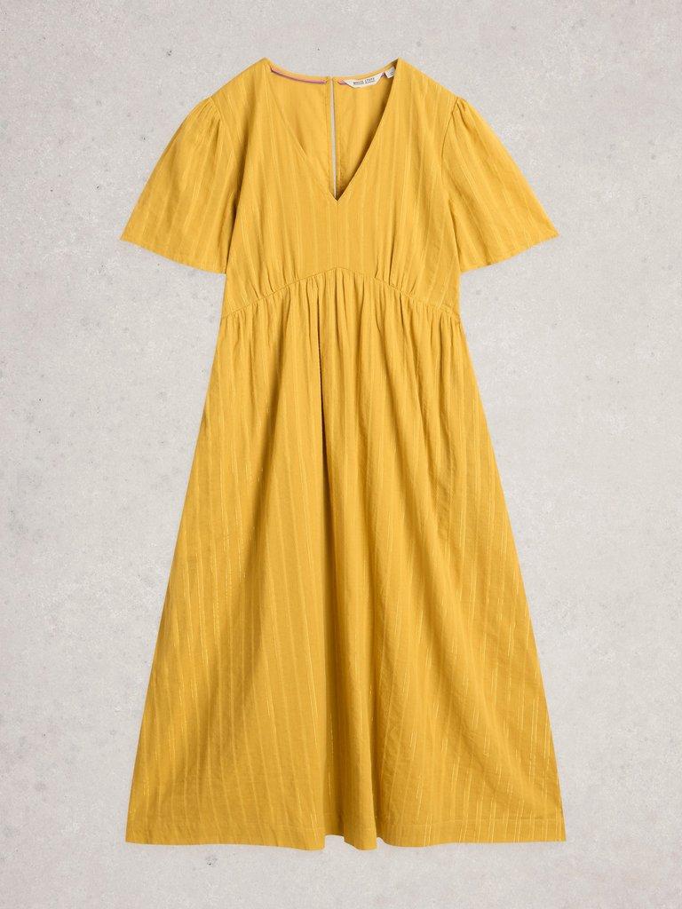 Lucy Metallic Midi Dress in MID YELLOW - FLAT FRONT