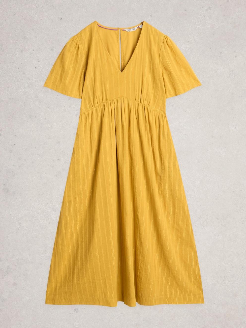 Lucy Metallic Midi Dress in MID YELLOW - FLAT FRONT