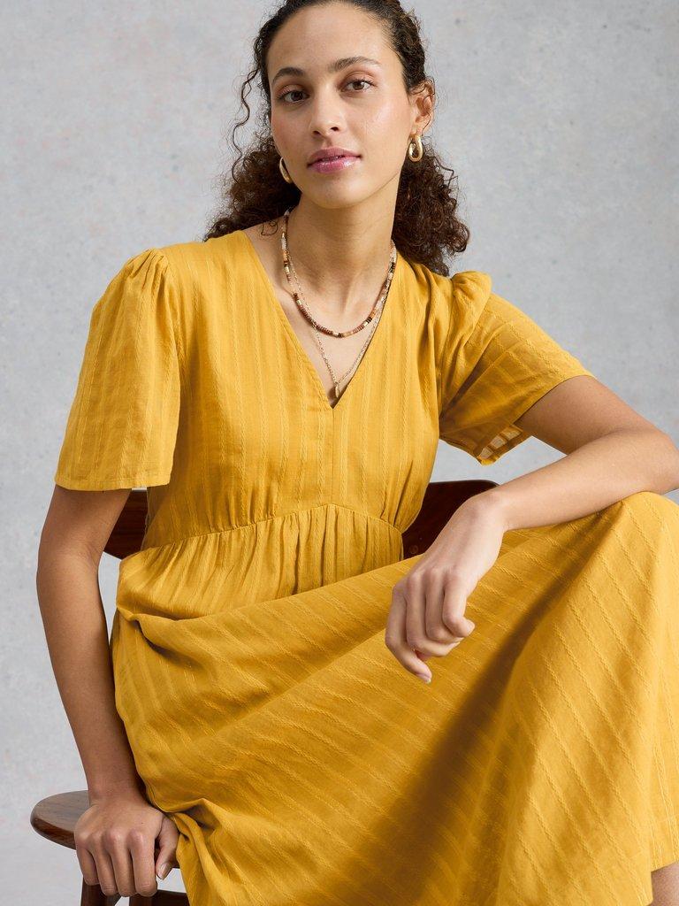 Lucy Metallic Midi Dress in MID YELLOW - LIFESTYLE