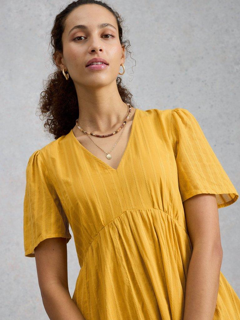 Lucy Metallic Midi Dress in MID YELLOW - MODEL DETAIL