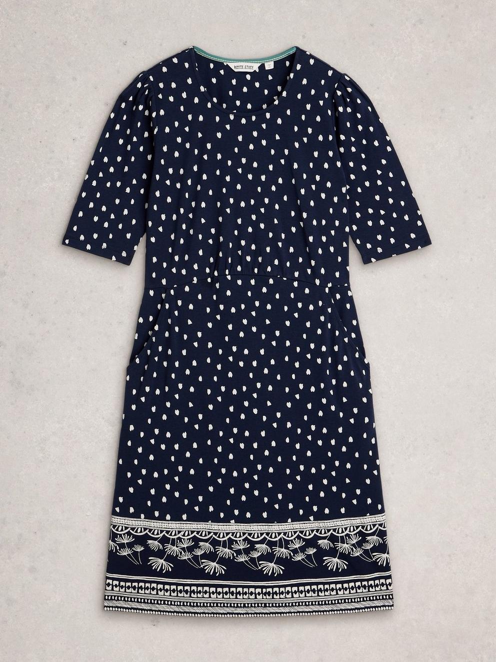 Olivia Short Sleeve Jersey Dress in NAVY PR - FLAT FRONT