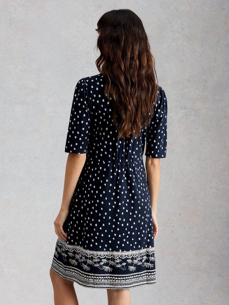 Olivia Short Sleeve Jersey Dress in NAVY PR - MODEL BACK