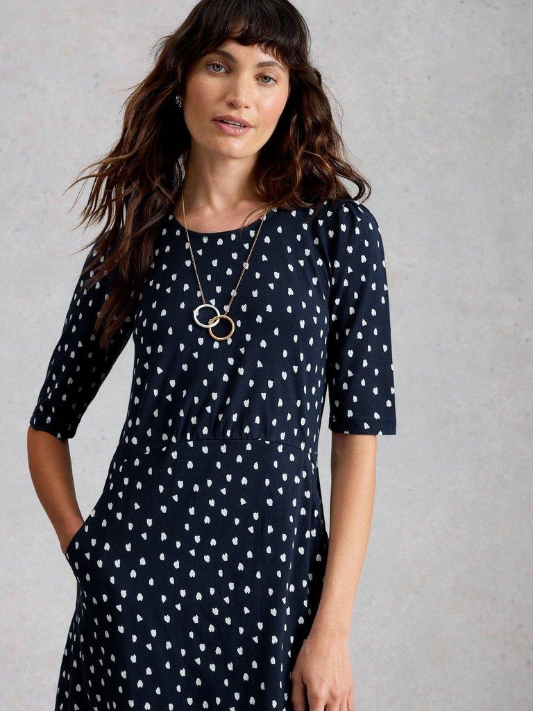 Olivia Short Sleeve Jersey Dress in NAVY PR - MODEL DETAIL