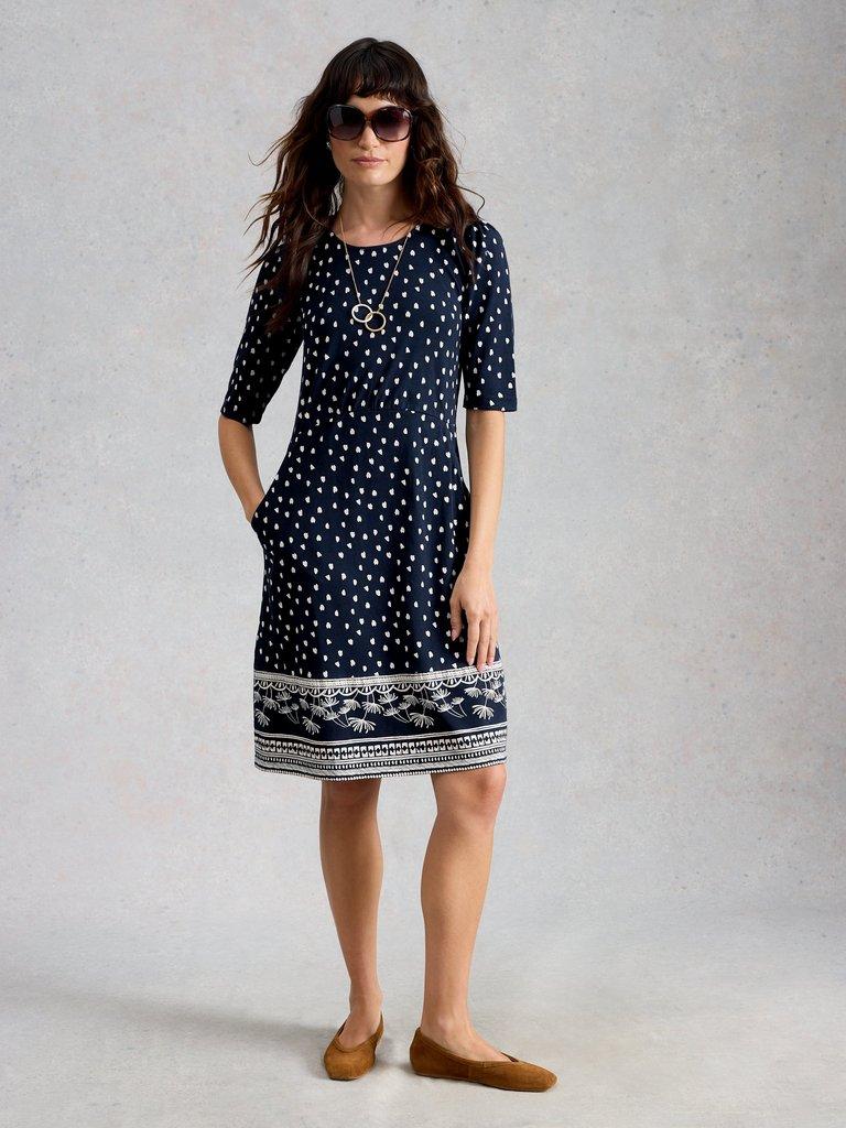 Olivia Short Sleeve Jersey Dress in NAVY PR - MODEL FRONT