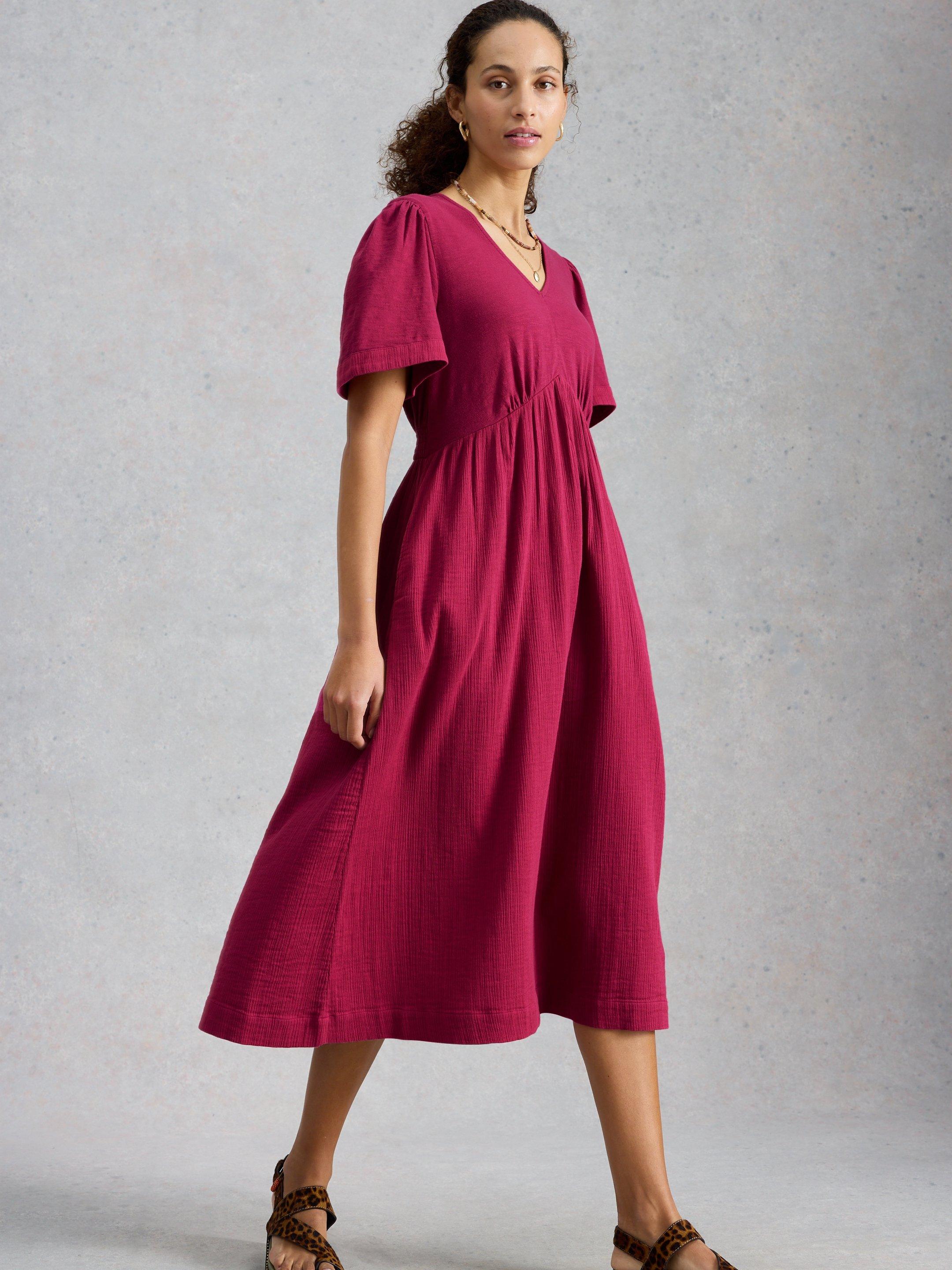 Lucy Double Cloth Midi Dress in MID PINK | White Stuff US