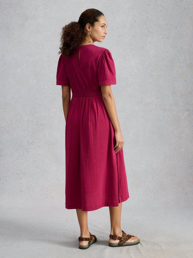 Lucy Double Cloth Midi Dress in MID PINK - MODEL BACK