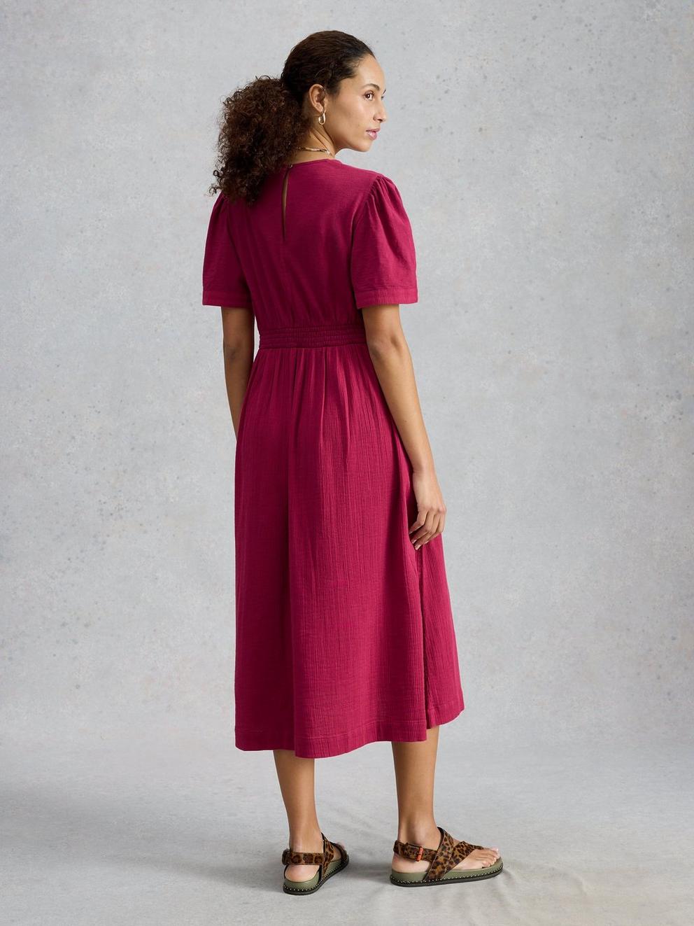 Lucy Double Cloth Midi Dress in MID PINK - MODEL BACK