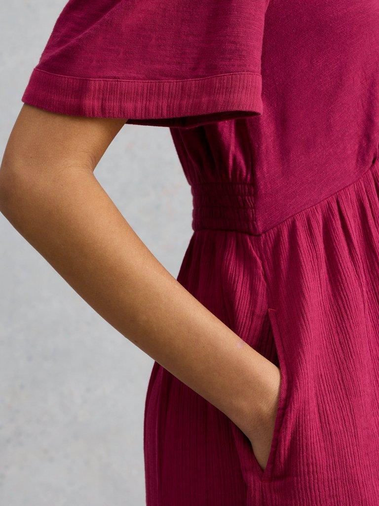 Lucy Double Cloth Midi Dress in MID PINK - MODEL DETAIL