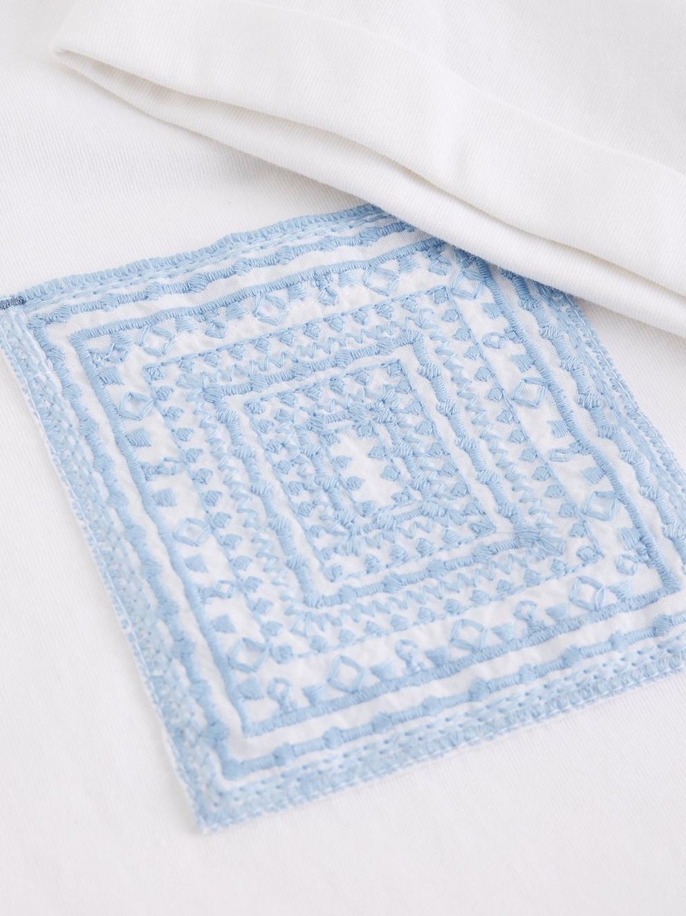 GINA EMBROIDERED POCKET TEE in WHITE MLT - FLAT DETAIL
