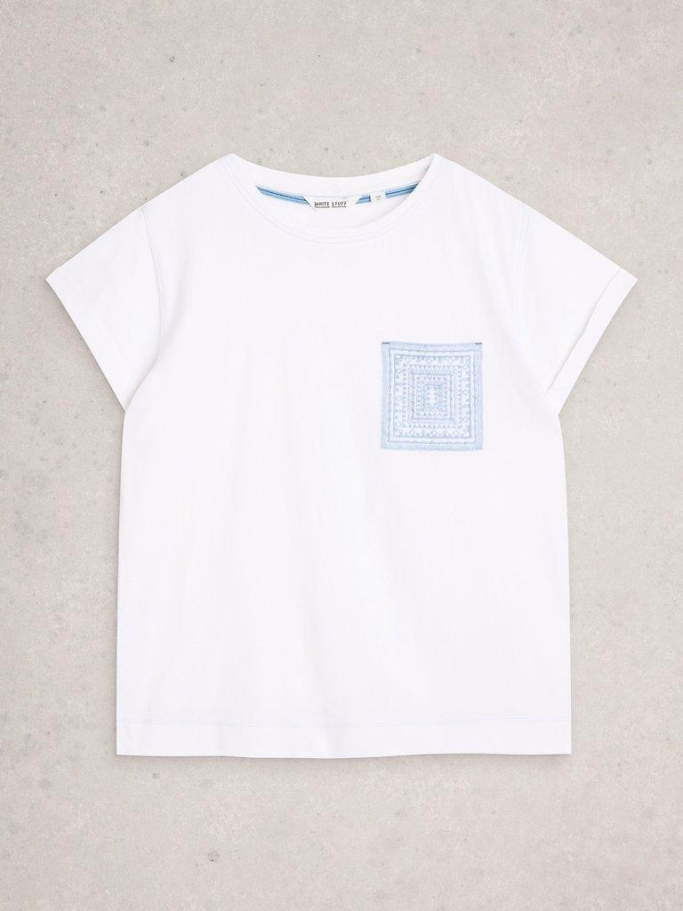 GINA EMBROIDERED POCKET TEE in WHITE MLT - FLAT FRONT