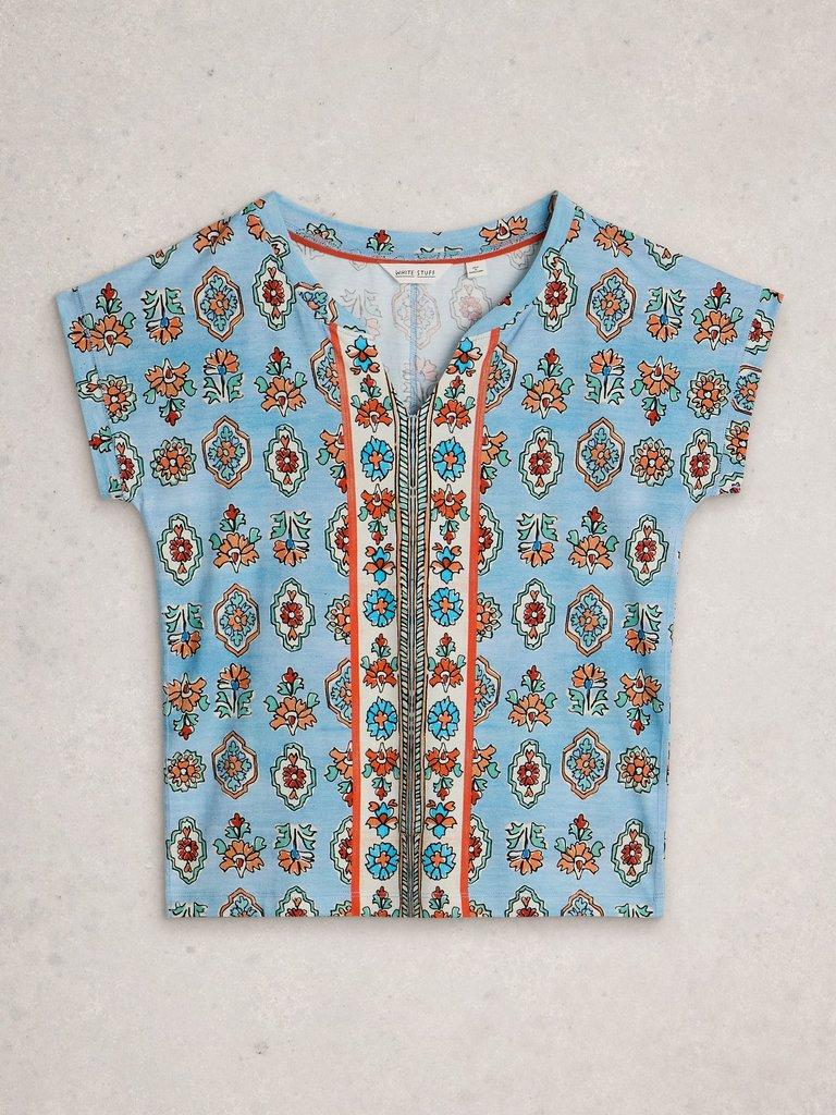 NELLY PRINT NOTCH NECK TEE in BLUE PR - FLAT FRONT
