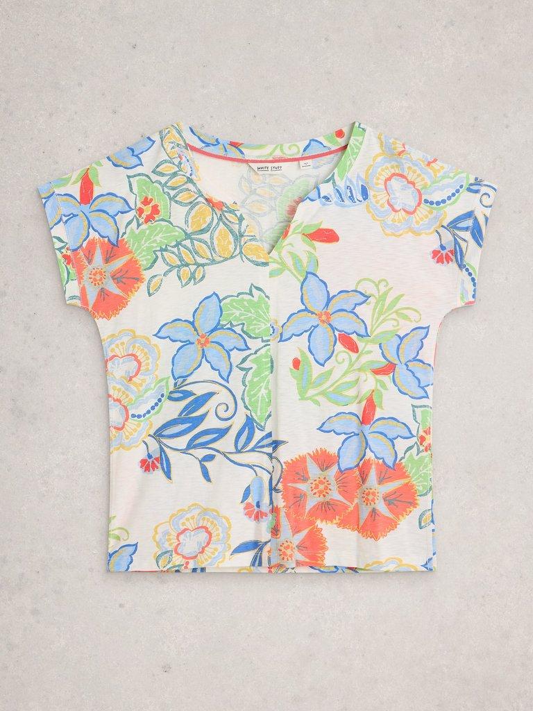 NELLY PRINT NOTCH NECK TEE in IVORY MLT - FLAT FRONT