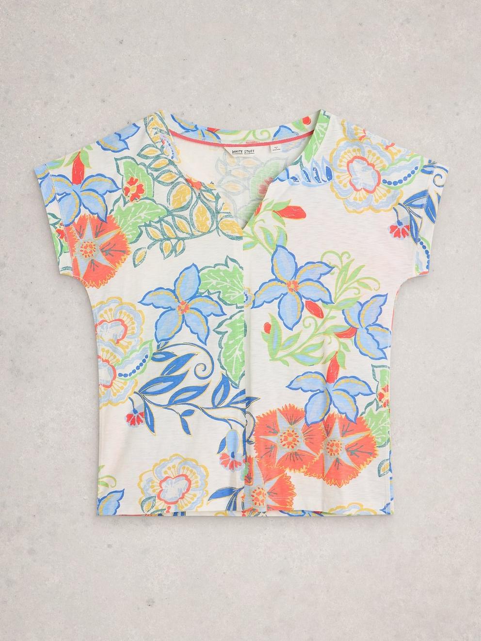 NELLY PRINT NOTCH NECK TEE in IVORY MLT - FLAT FRONT