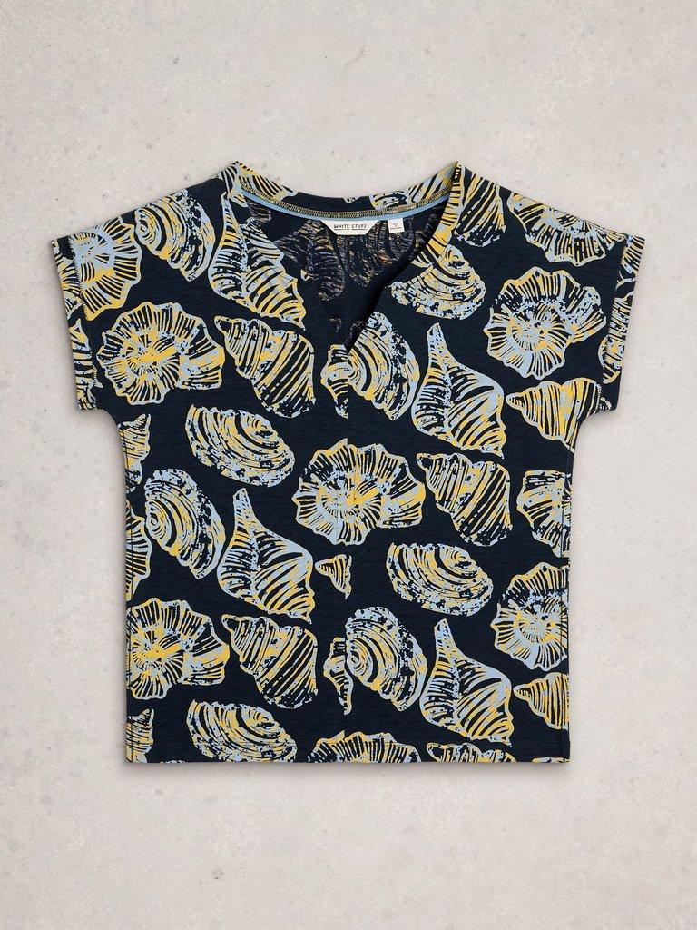 NELLY PRINT NOTCH NECK TEE in NAVY PR - FLAT FRONT