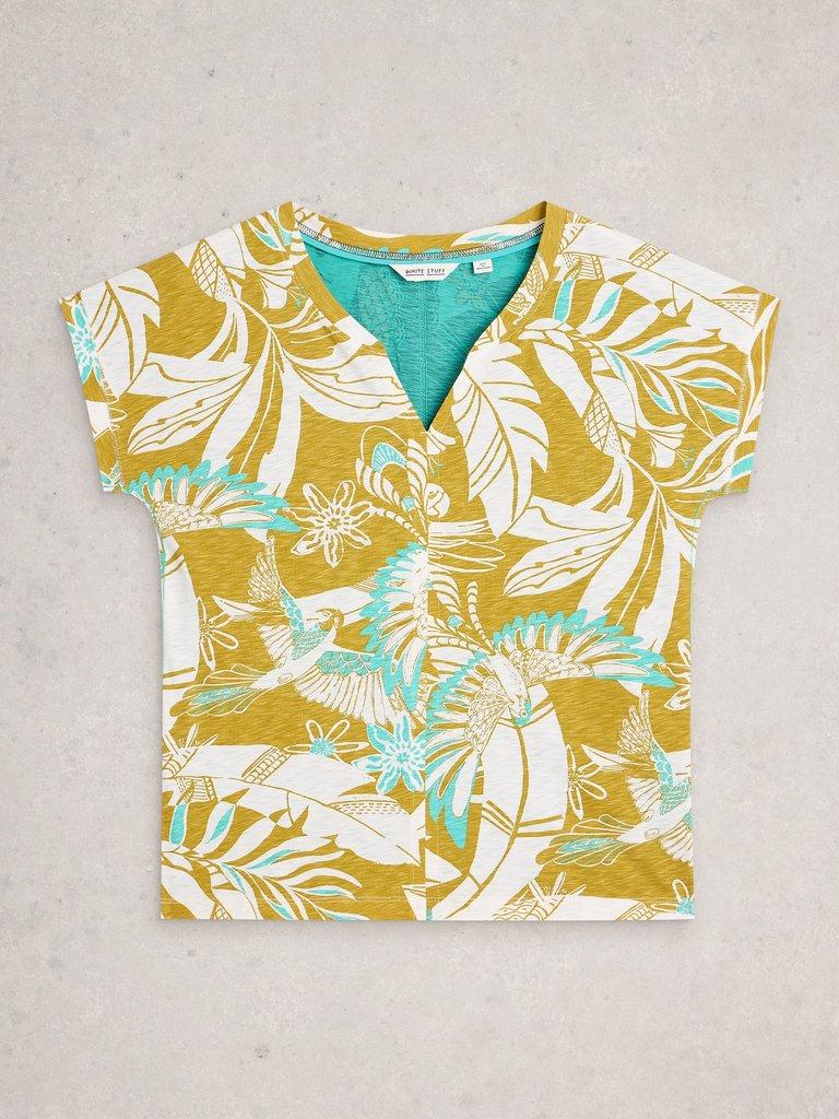 NELLY PRINT NOTCH NECK TEE in TEAL MLT - FLAT FRONT