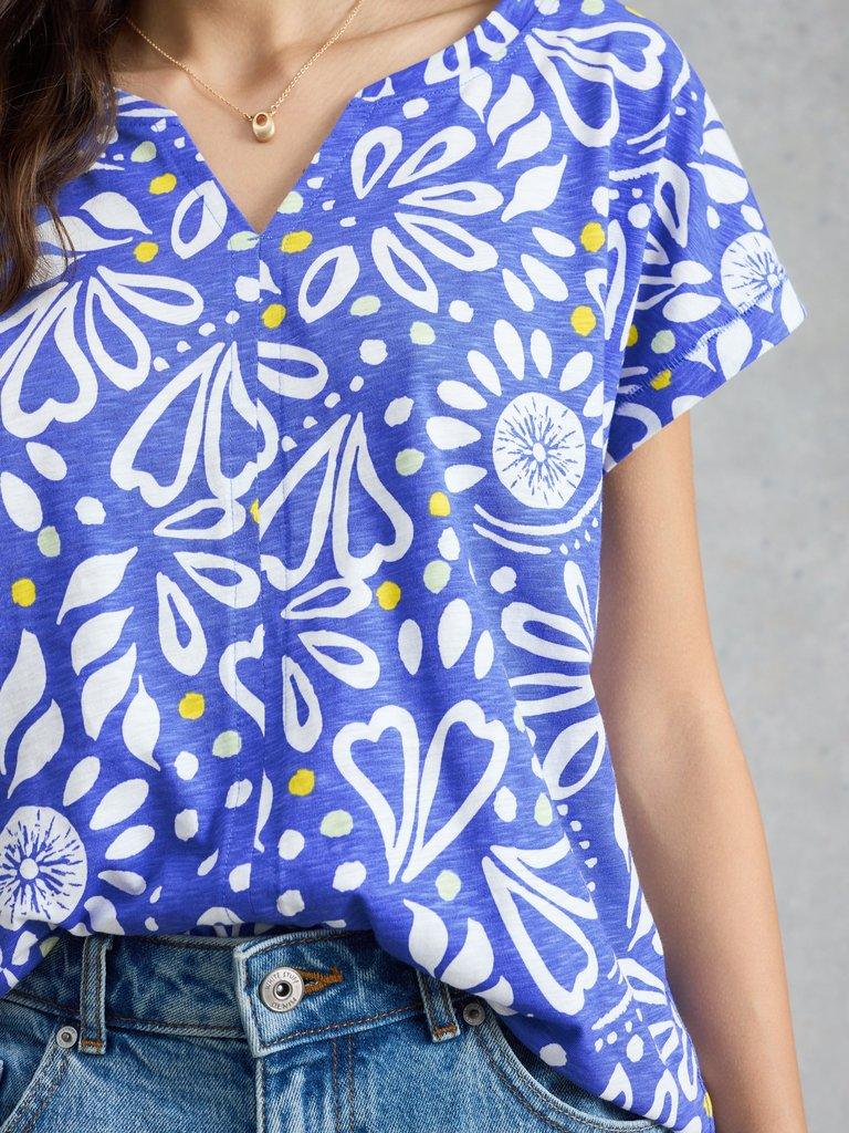 NELLY NOTCH NECK TEE in BRT BLUE - MODEL DETAIL