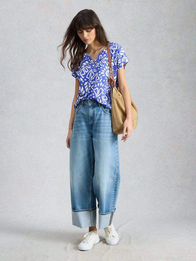 NELLY NOTCH NECK TEE in BRT BLUE - MODEL FRONT