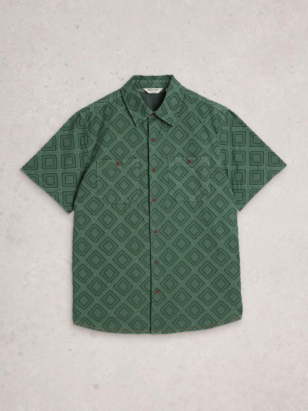 Gosport SS Geo Shirt in DUS GREEN - FLAT FRONT