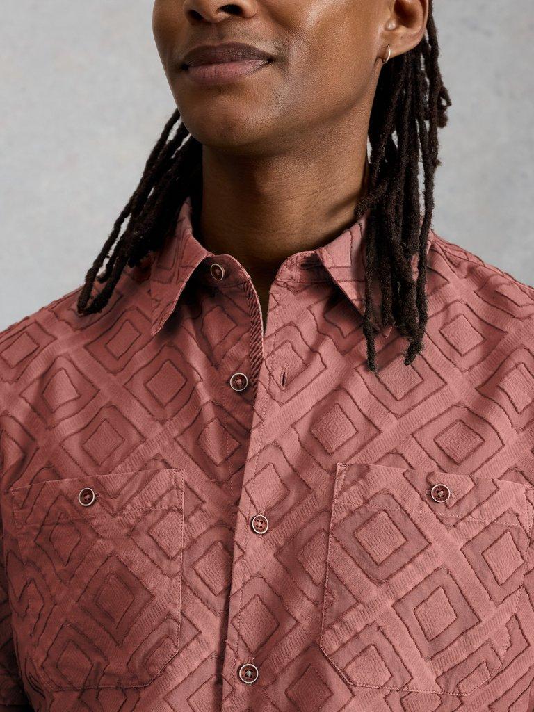 Gosport SS Geo Shirt in DUS PINK - MODEL DETAIL