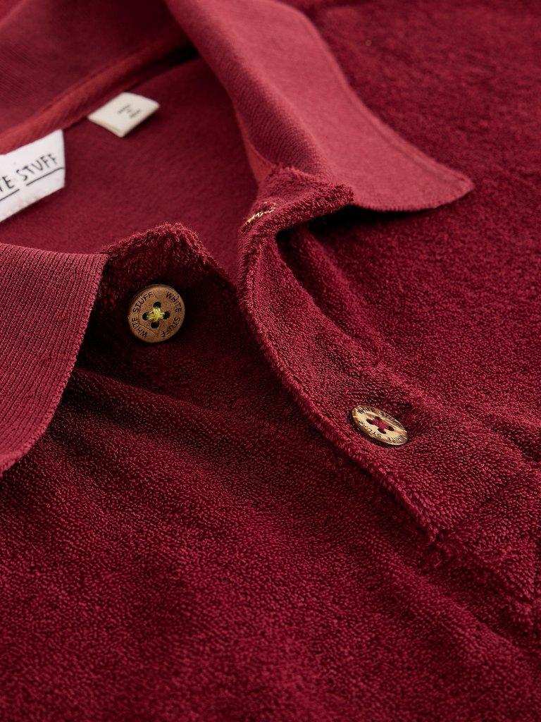Towelling Polo in MID RED - FLAT DETAIL