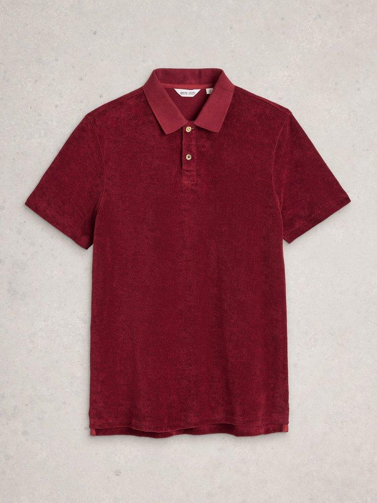 Towelling Polo in MID RED - FLAT FRONT