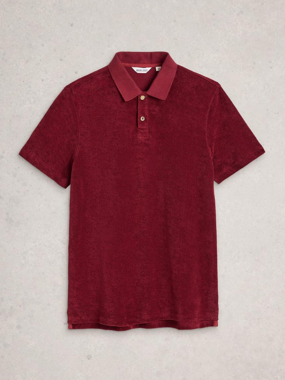 Towelling Polo in MID RED - FLAT FRONT