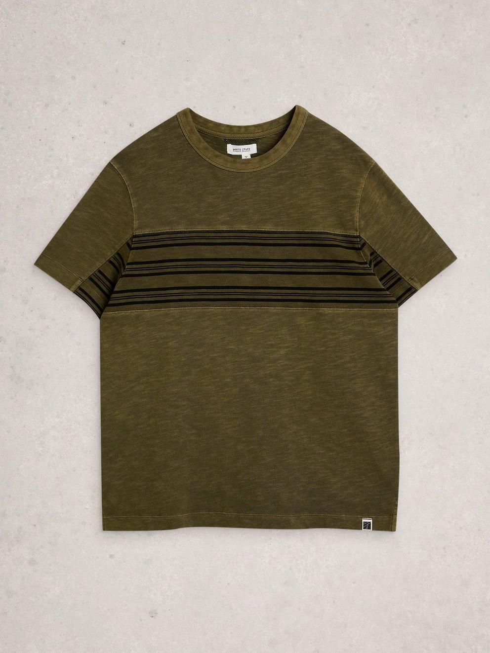 Harrington Cut Stripe Tee in GREEN MLT - FLAT FRONT