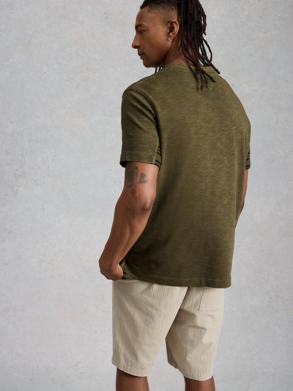 Harrington Cut Stripe Tee in GREEN MLT - MODEL BACK