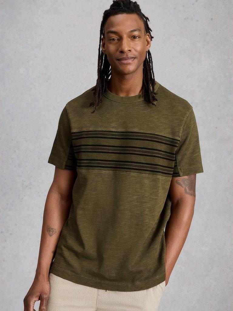 Harrington Cut Stripe Tee in GREEN MLT - MODEL DETAIL