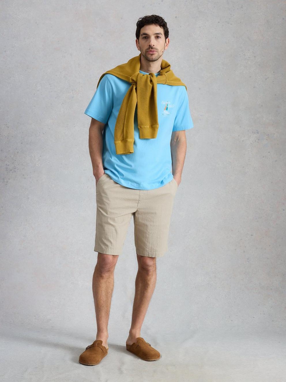 Horsham Sailing Graphic Tee in BLUE PR - MODEL FRONT