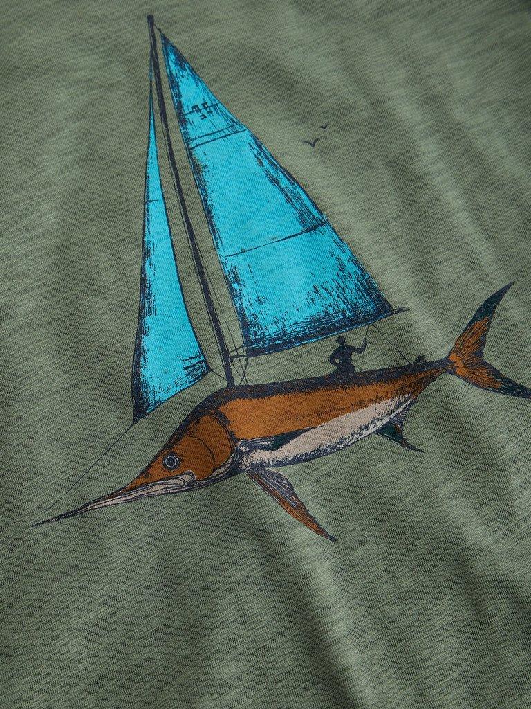 Abersoch Fish Sail Graphic Tee in GREEN PR - FLAT DETAIL