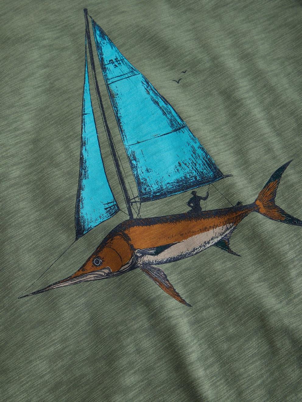 Abersoch Fish Sail Graphic Tee in GREEN PR - FLAT DETAIL
