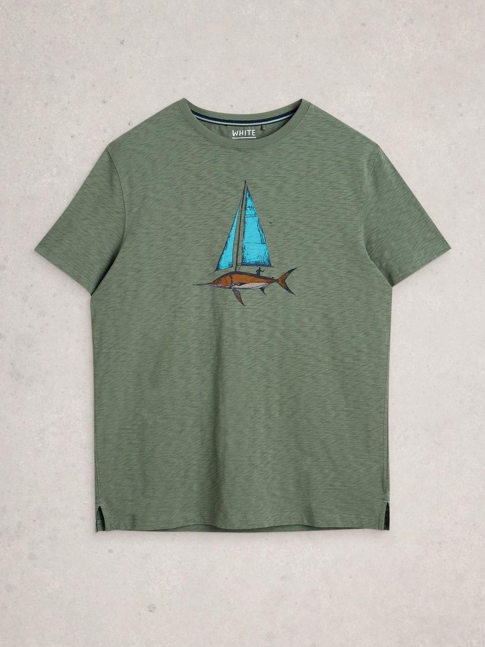 Abersoch Fish Sail Graphic Tee in GREEN PR - FLAT FRONT