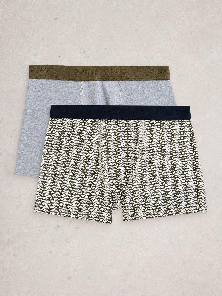 Hove 2 Pack Boxers Print Plain in GREEN PR - FLAT FRONT