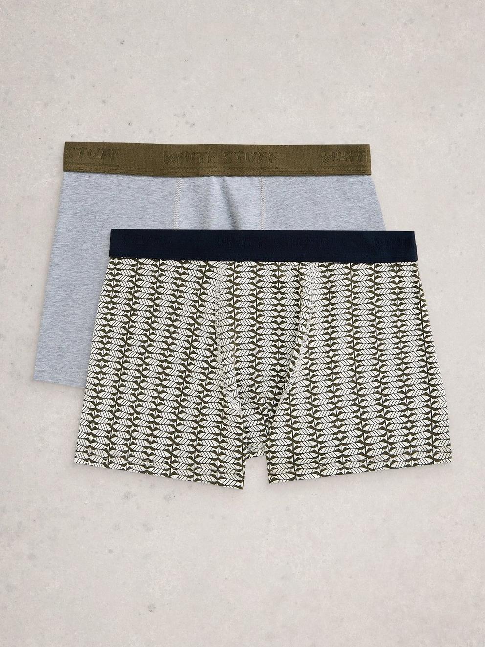 Hove 2 Pack Boxers Print Plain in GREEN PR - FLAT FRONT