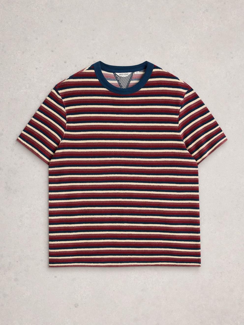 Totten Towelling Stripe Tee in RED MLT - FLAT FRONT