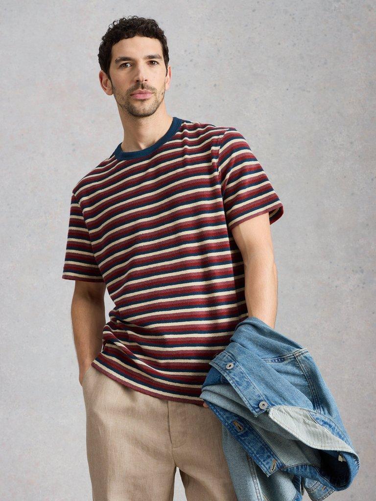 Totten Towelling Stripe Tee in RED MLT - LIFESTYLE