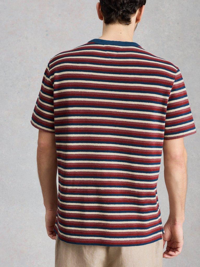 Totten Towelling Stripe Tee in RED MLT - MODEL BACK
