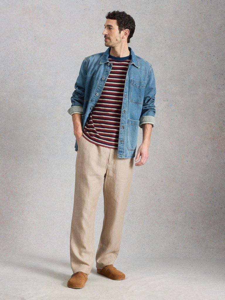 Totten Towelling Stripe Tee in RED MLT - MODEL FRONT