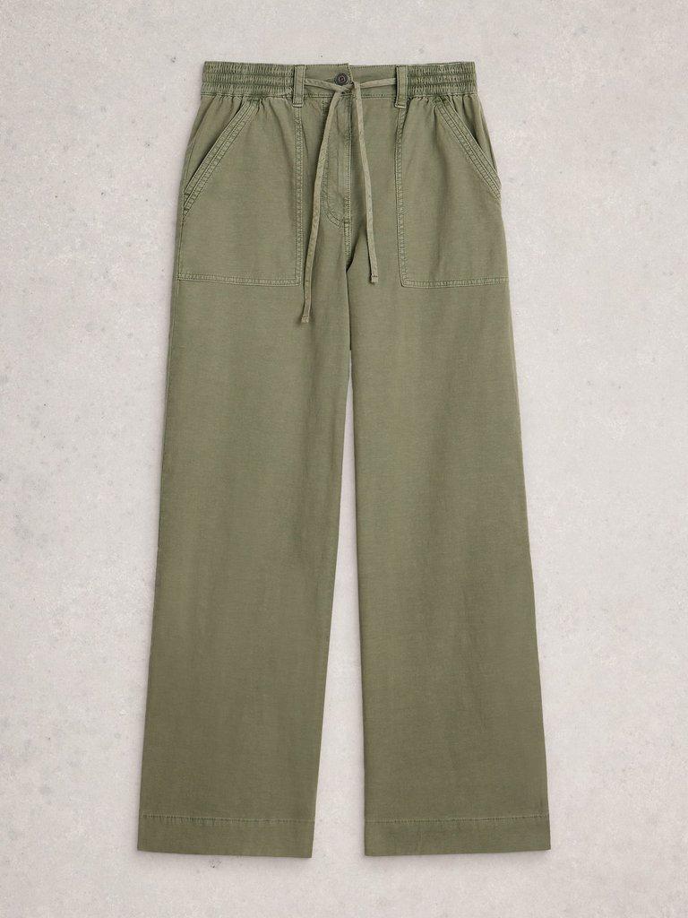 Storm Wide Leg Chino Trouser in DUS GREEN - FLAT FRONT