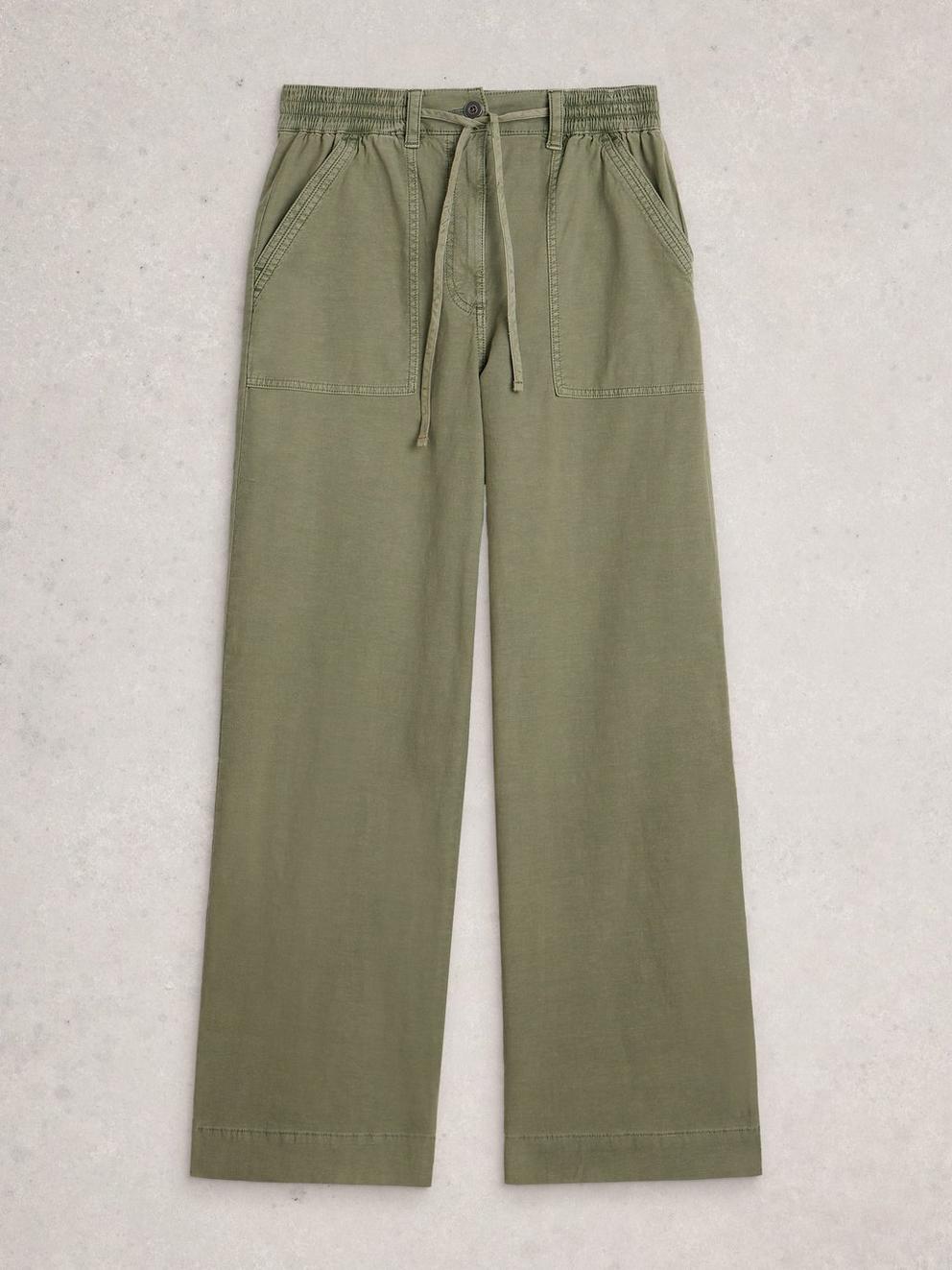 Storm Wide Leg Chino Trouser in DUS GREEN - FLAT FRONT