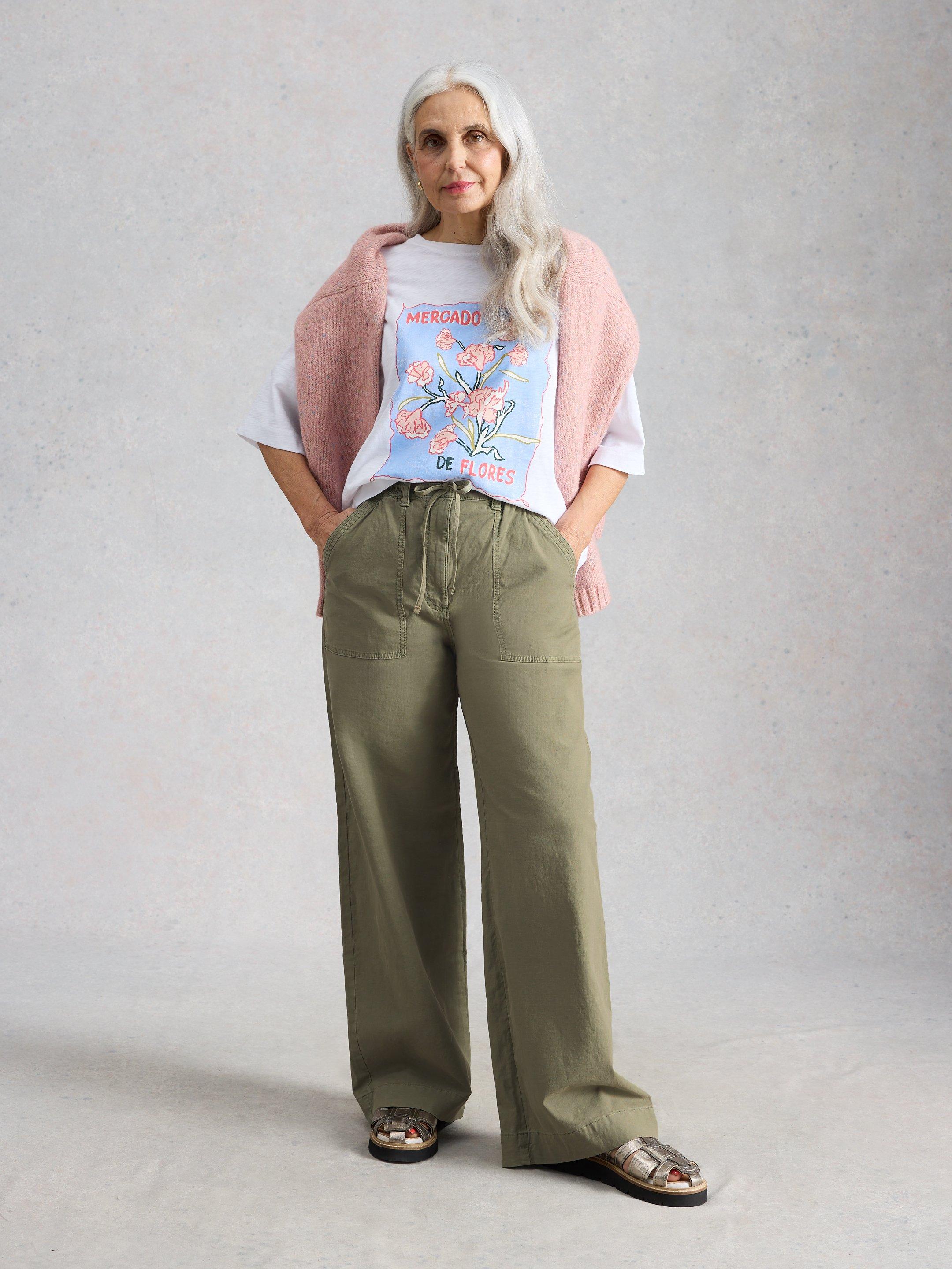 Storm Wide Leg Chino Trouser in DUSTY GREEN | White Stuff
