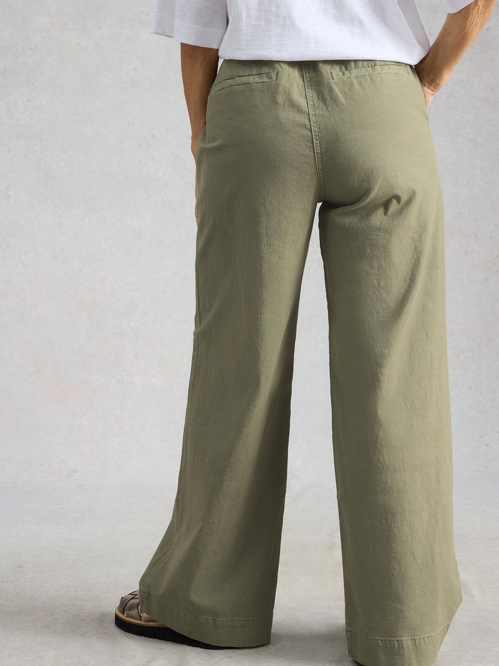Storm Wide Leg Chino Trouser in DUS GREEN - MODEL BACK