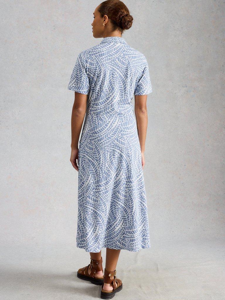 Rua Print Jersey Shirt Dress in BLUE MLT - MODEL BACK