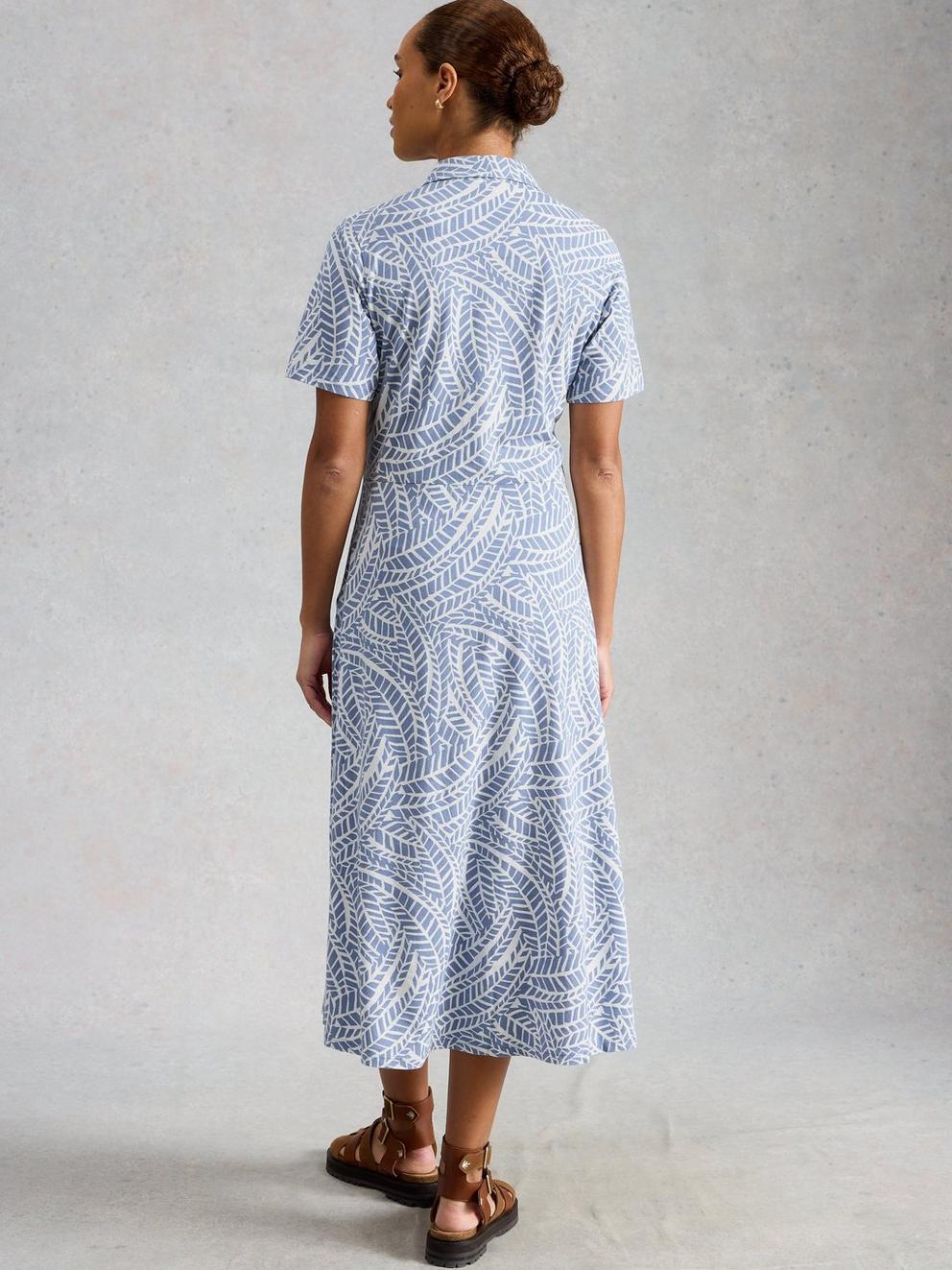 Rua Print Jersey Shirt Dress in BLUE MLT - MODEL BACK