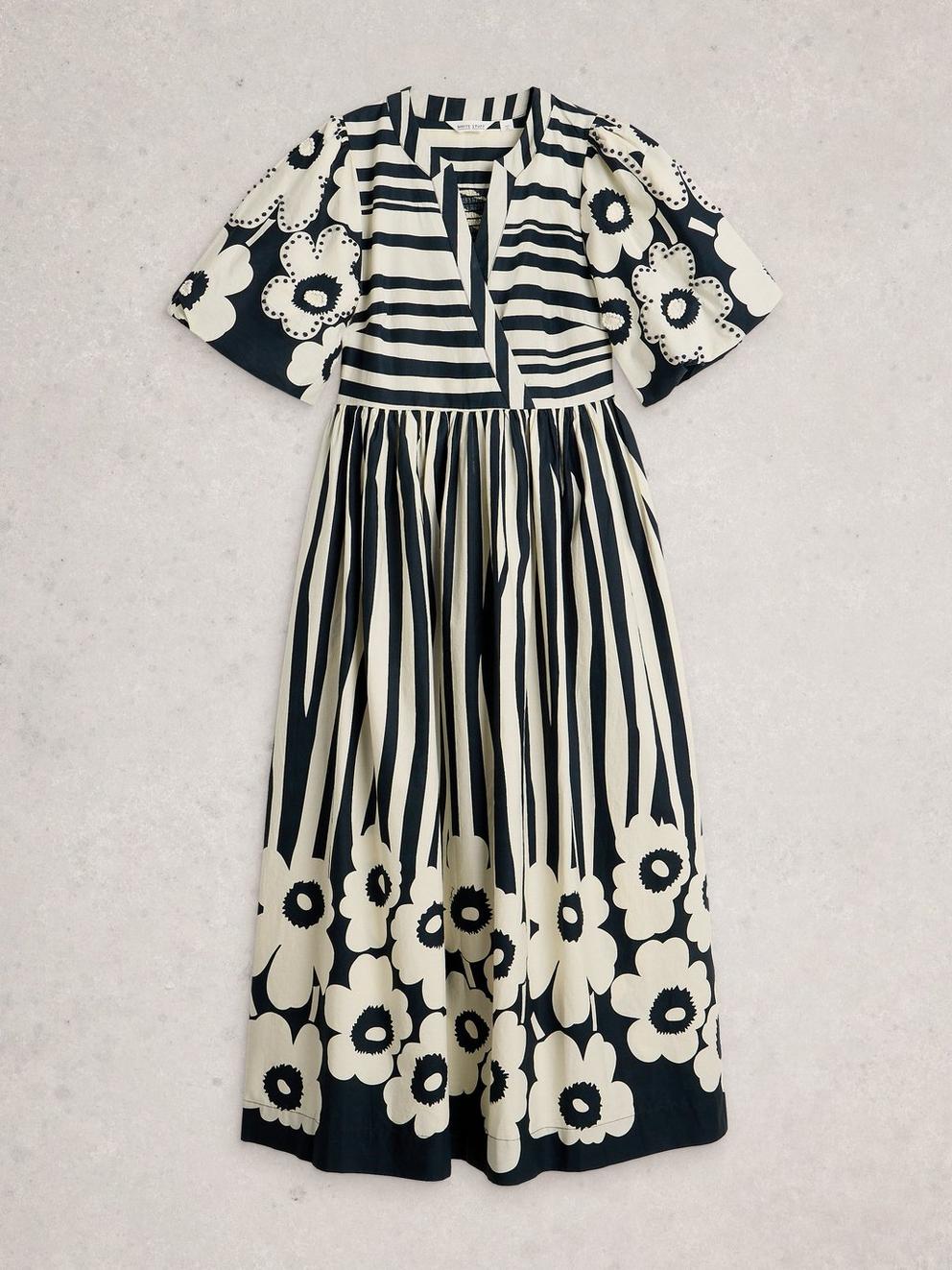 Eve Stripe Dress in NAVY MULTI - FLAT FRONT