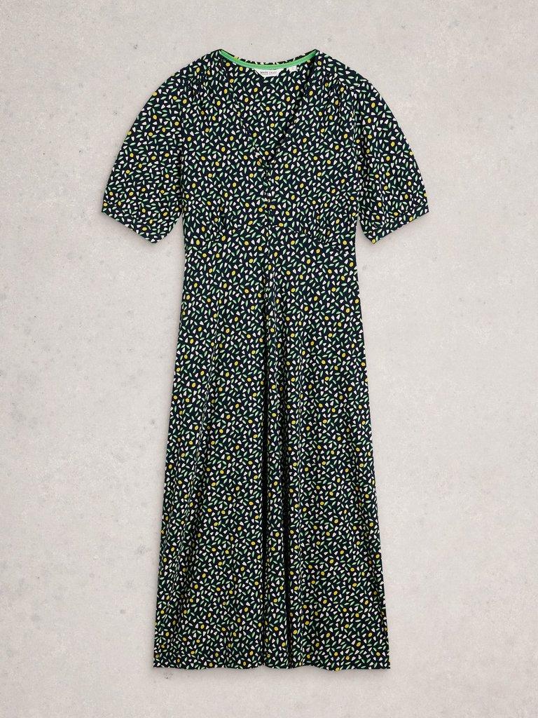 Megan Jersey Dress in NAVY MULTI - FLAT FRONT