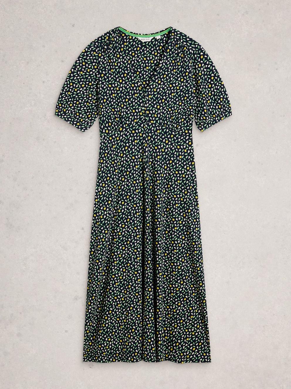 Megan Jersey Dress in NAVY MULTI - FLAT FRONT