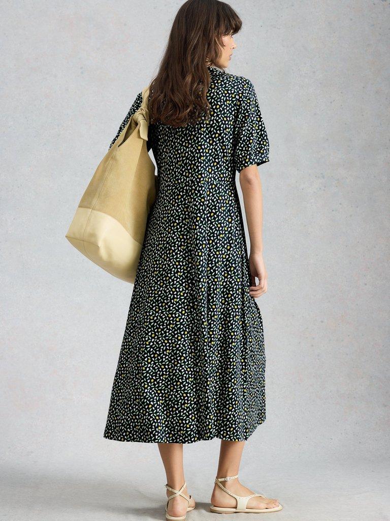 Megan Jersey Dress in NAVY MULTI - MODEL BACK